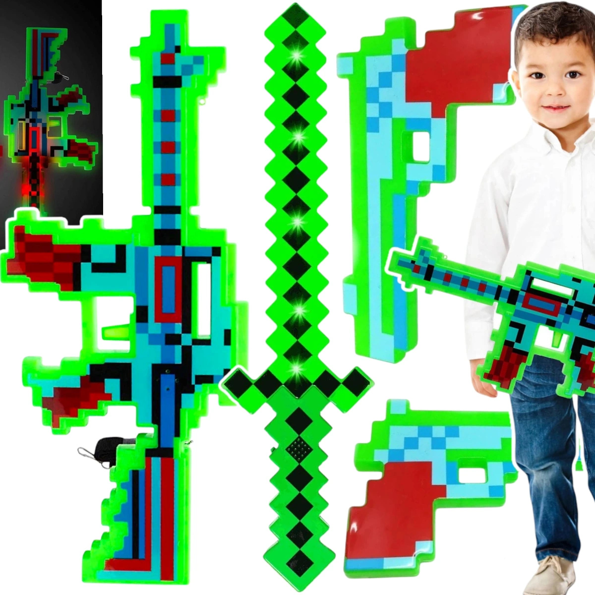 MINECRAFT Zestaw Pistolet + Karabin + Miecz Pixel 