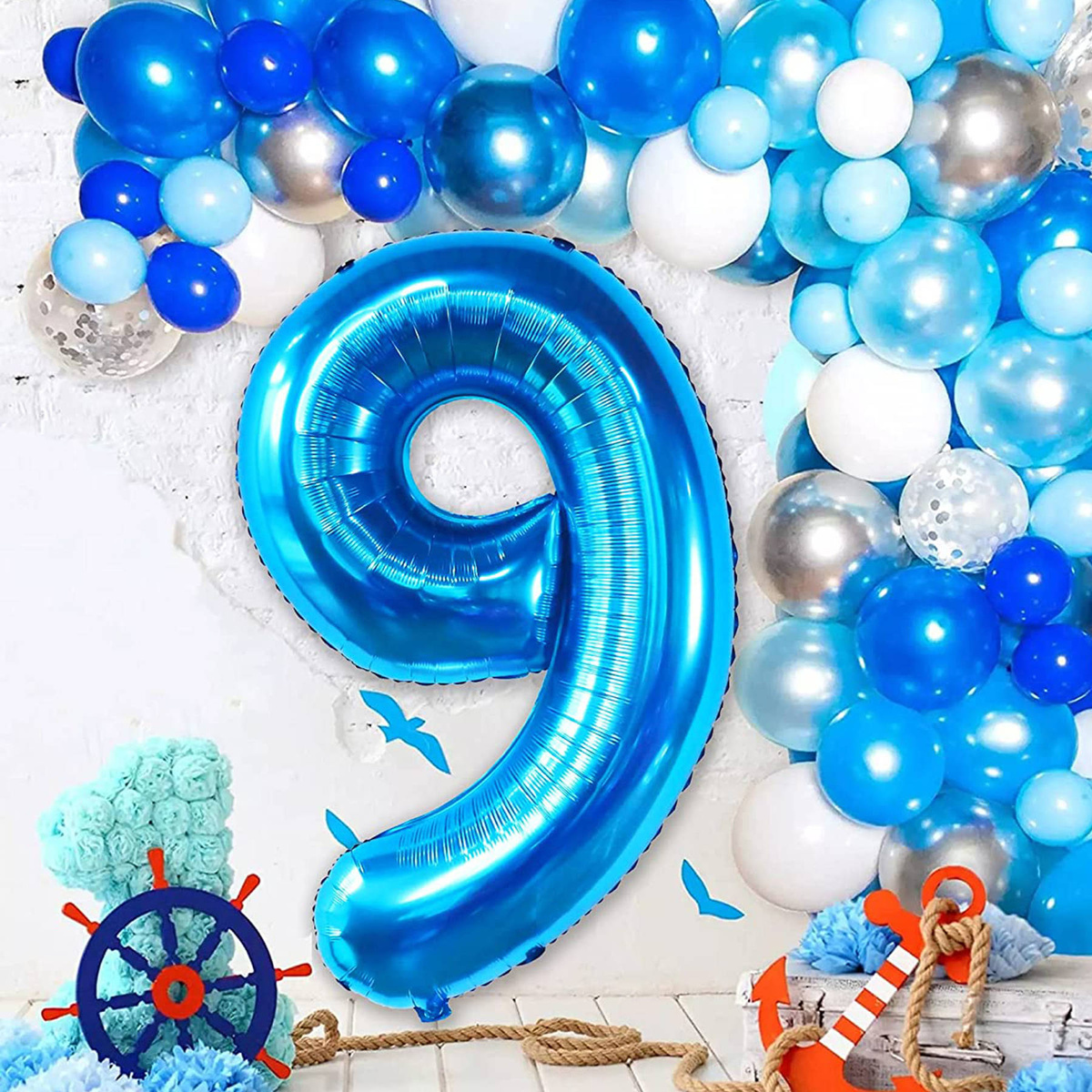 Balon Foliowy Cyfra 9 Niebieski 45cm